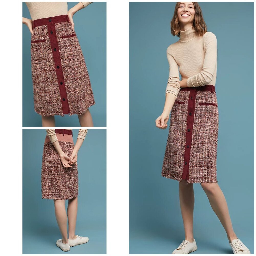 NWT Anthropologie Harlyn Tweed Buttoned Chic Business Casual Pencil Skirt S - Picture 1 of 11